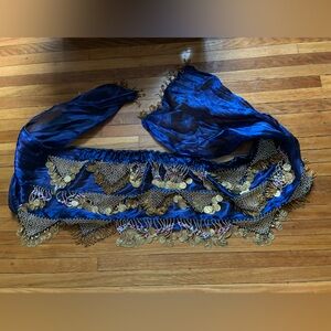Blue and Gold Belly Dance coin belt turtle accents